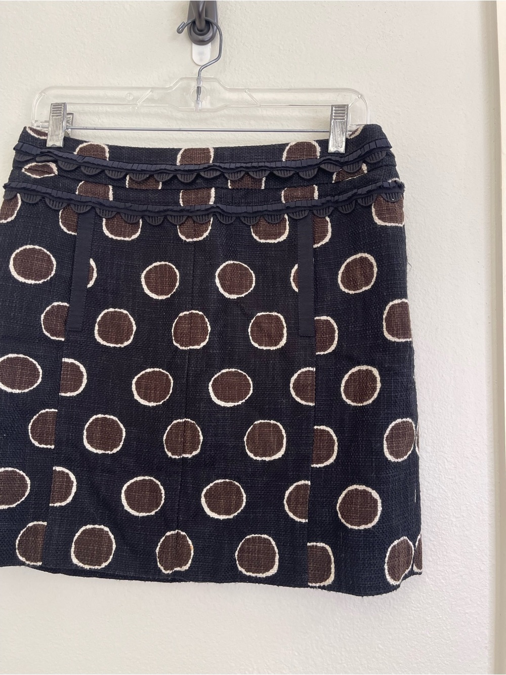 Tory Burch Spring Skirt Brown Dodda Polka Dot Ruffles Front Pockets Size 6 - Picture 7 of 8